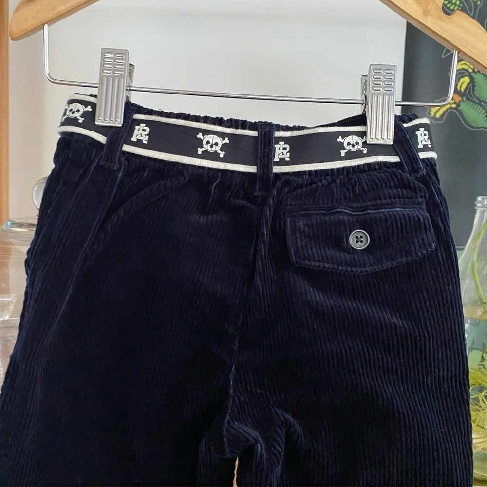 Ralph Lauren Navy Blue Corduroy Pants With Skull Logo Belt 24 months